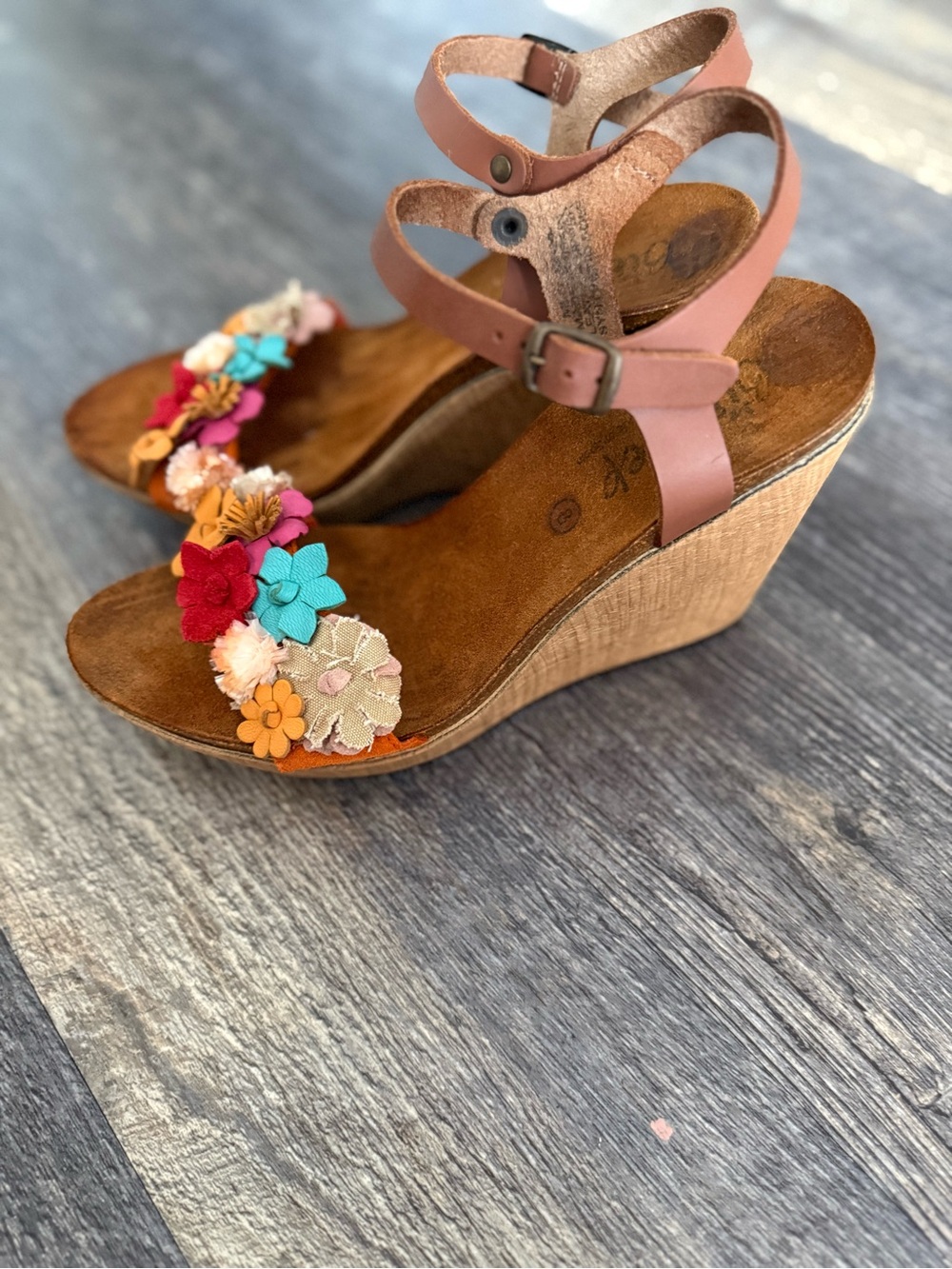 Biostep Floral Multi-Color Ankle-Strap Wedge Sandals boho